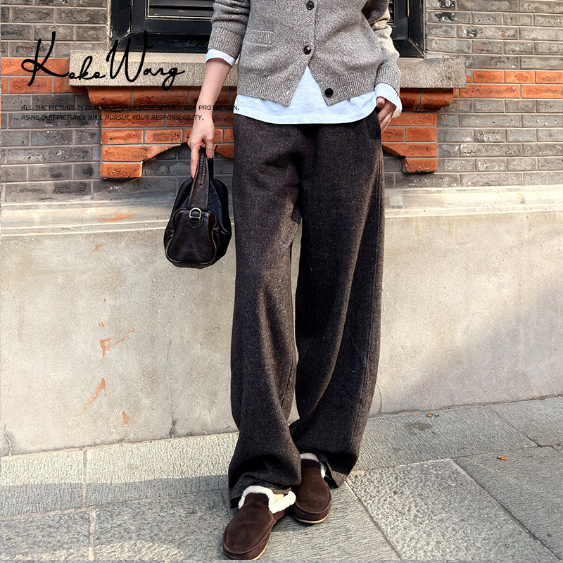 KOKO WANG【本色】高级感松紧腰羊毛亚麻混纺显瘦休闲裤X7585I26K43