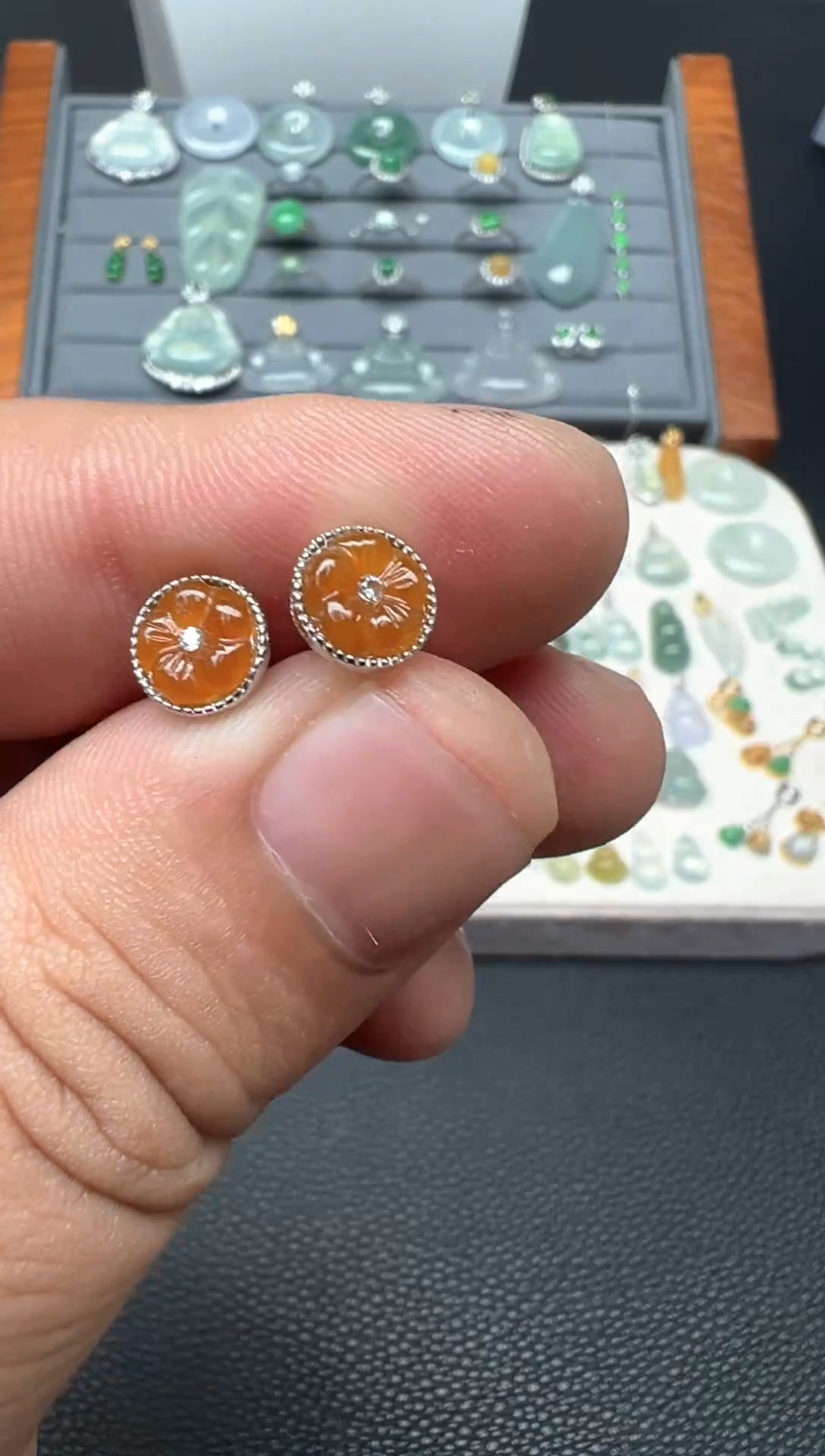 银S925镶嵌翡翠耳饰（12号链接）纯天然A货缅甸翡翠花花耳钉