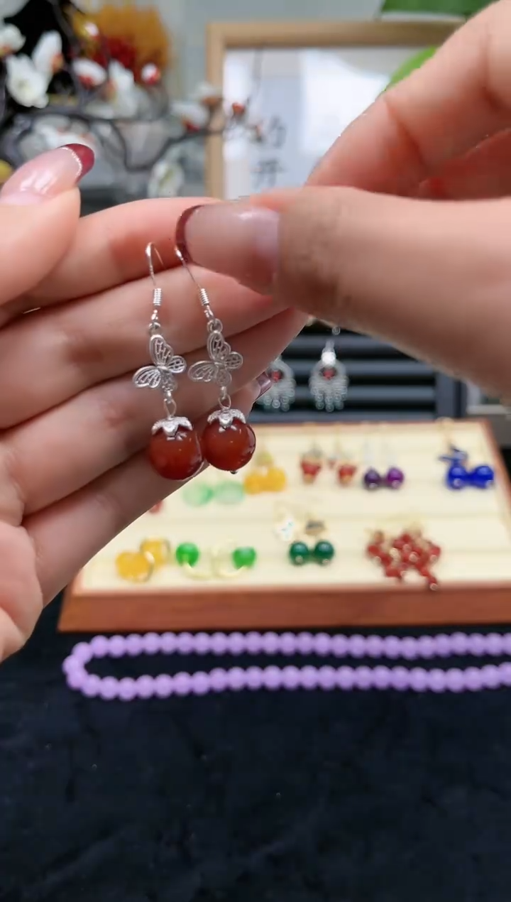 【闪购商品】南红玛瑙耳饰银S925镶嵌206000