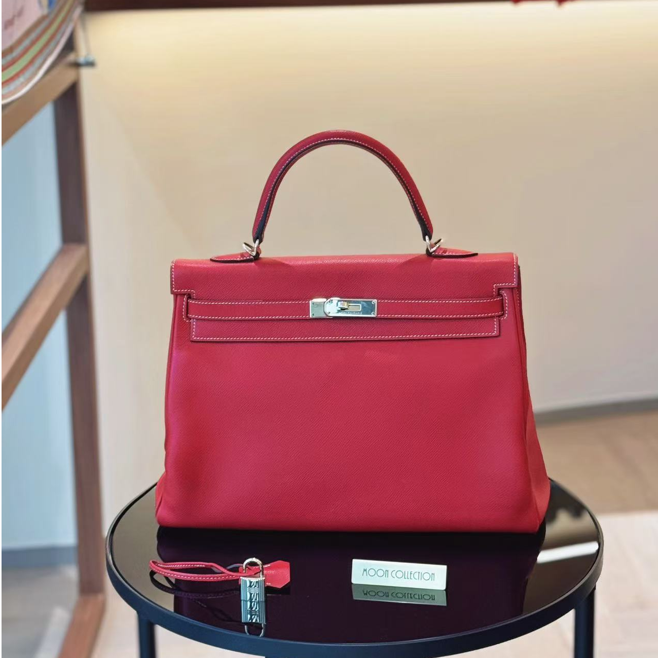 95新 Hermes/爱马仕 二手正品Kelly35 国旗红内蓝Epsom浅金扣p刻 