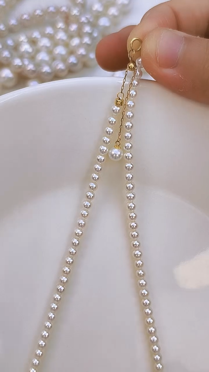 淡水珍珠18K金镶嵌项链3-4