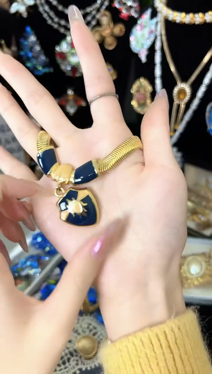 铜合金合成碳硅石839编制蛇骨链珐琅项链