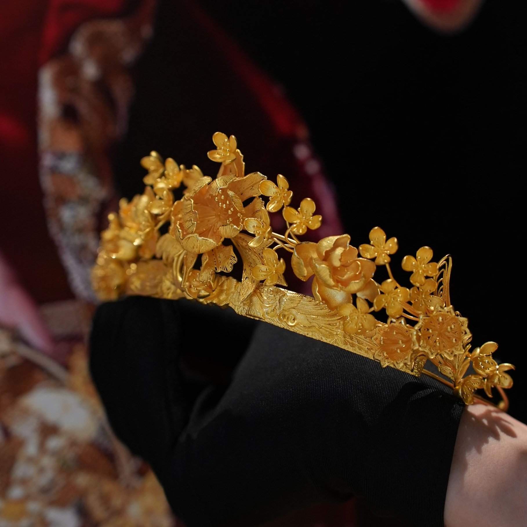 古法錾刻工艺设计师款牡丹婚嫁国风凤冠足金999