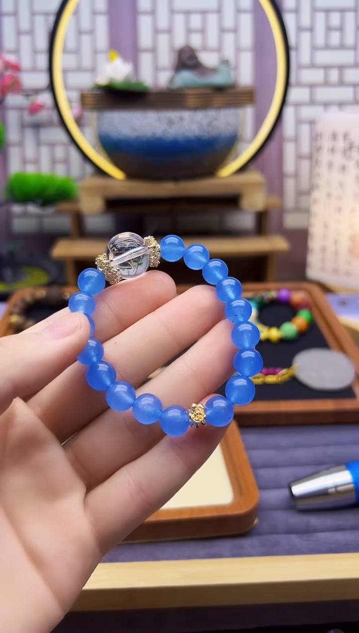 海蓝宝石手链14K金镶嵌X452        