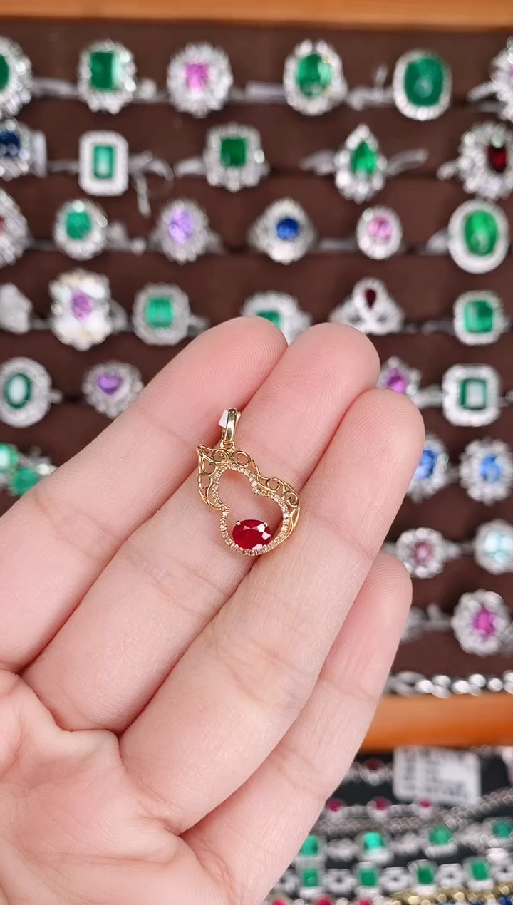 【闪购商品】红宝石18K金吊坠18K金镶嵌18K金吊坠