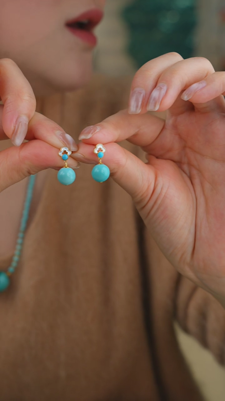 【闪购商品】绿松石耳饰18K金镶嵌1