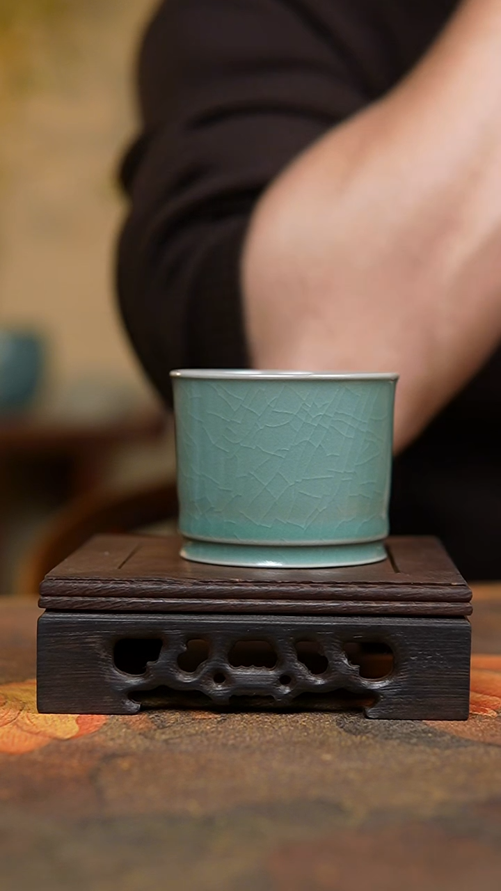 杯仿古翡翠绿纯手工薄胎容天杯一级