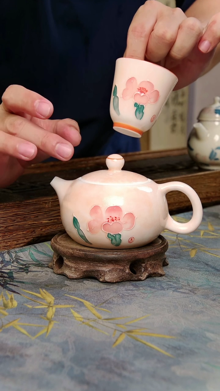 亘古柴烧精品茶具@山茶花西施壶+杯