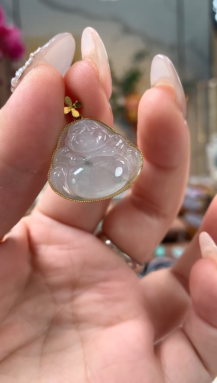 【闪购商品】翡翠吊坠(不含链)18K金镶嵌佛公