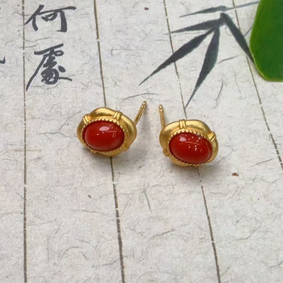 【中展红珊瑚】天然红珊瑚耳钉 多样性发一