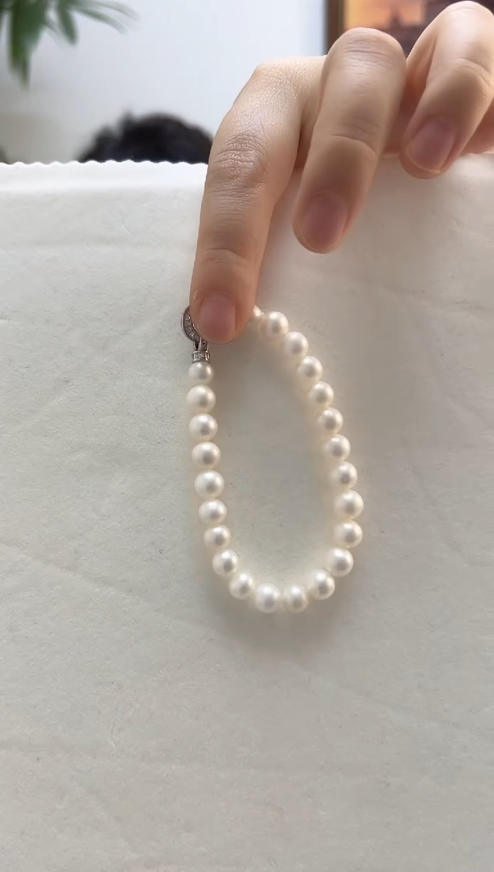 银S925镶嵌手链淡水珍珠蜡****子7-8手链