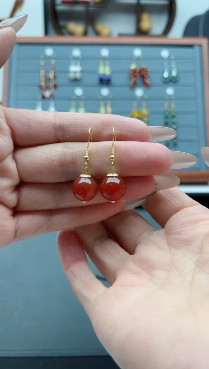 【闪购商品】南红玛瑙耳饰银S925镀金镶嵌802
