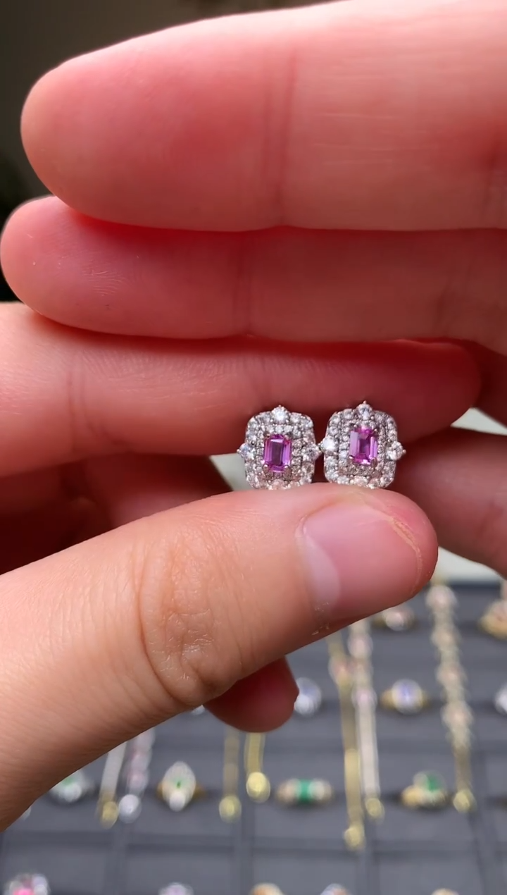 耳饰蓝宝石银S925镶嵌耳饰