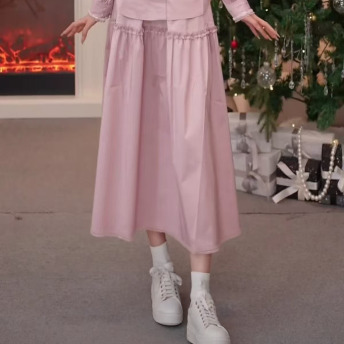 AMASS/阿玛施新款时尚气质减龄垂感显瘦甜美风中长半身裙520048