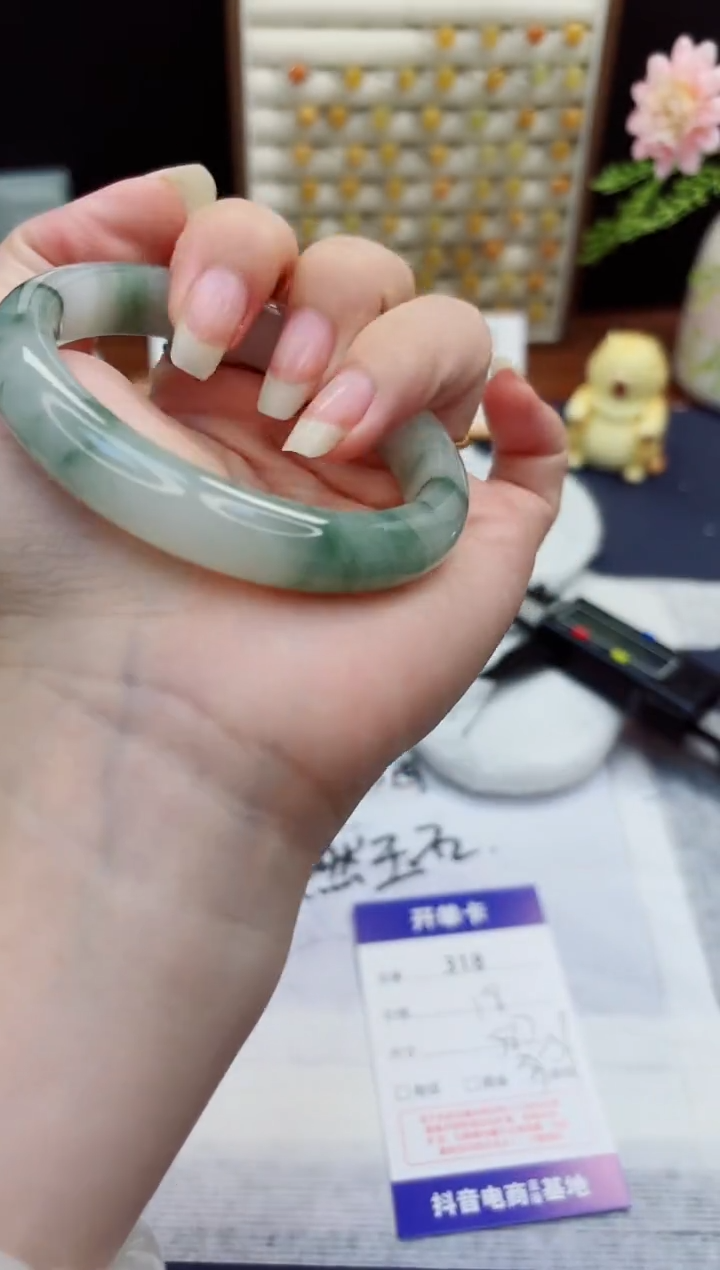 未镶嵌手镯石英质玉318-天山翠-圈口58