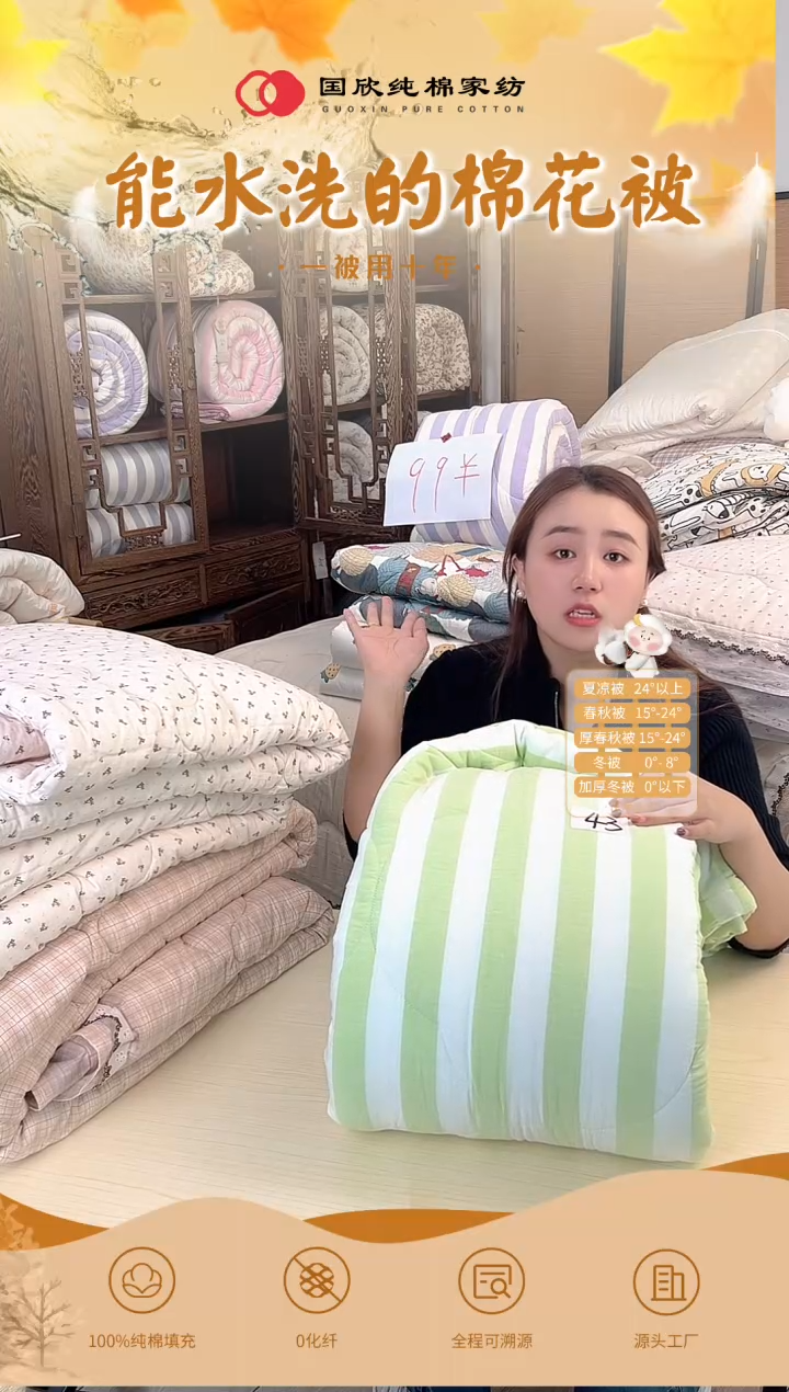 棉花上**花43号条纹被子双人3斤200*230