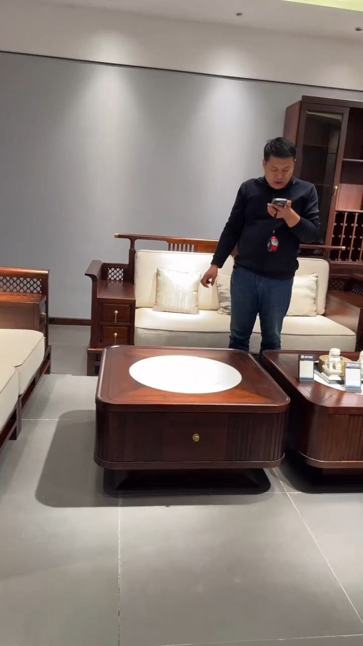 新中式纯实木乌金木岩板面茶几清尾特价（拍下联系客服）