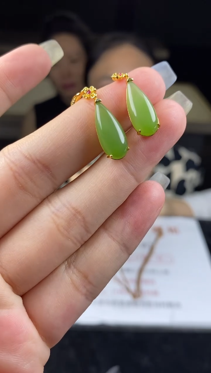 和田玉银S925镶嵌耳饰耳饰-R541