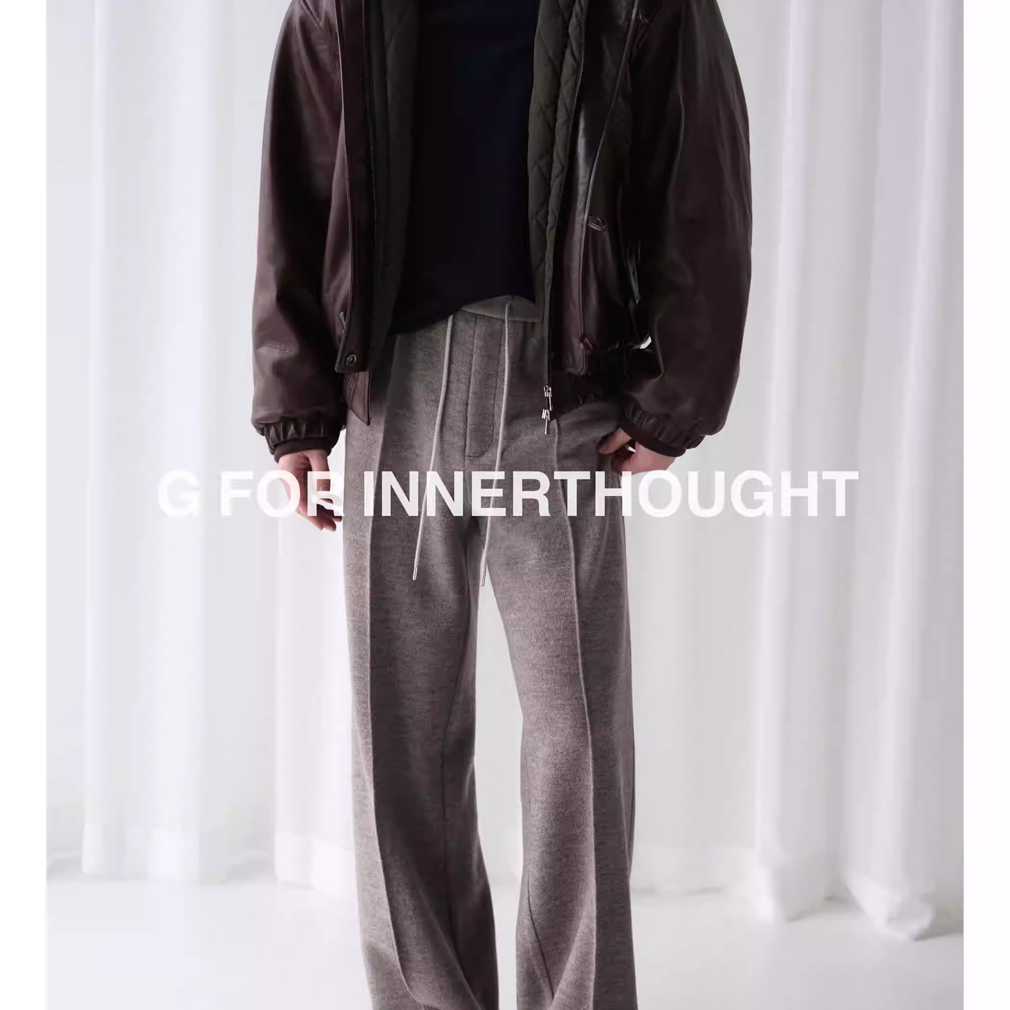 G FOR INNERTHOUGHT澳洲美丽诺羊毛明挺缝松弛感抽绳针织直筒西裤