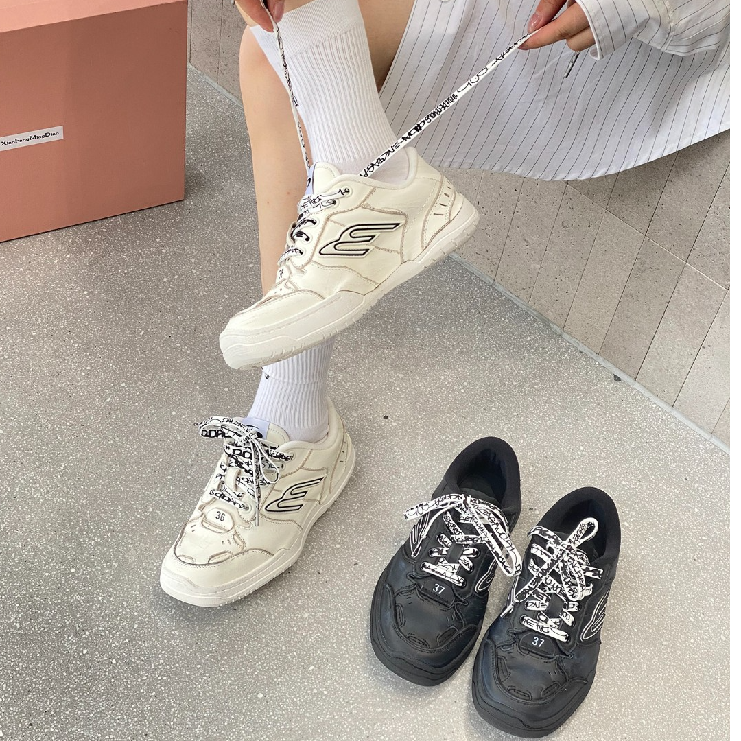ins超火做旧小白鞋女2025秋新款真皮擦色百搭厚底系带运动休闲鞋