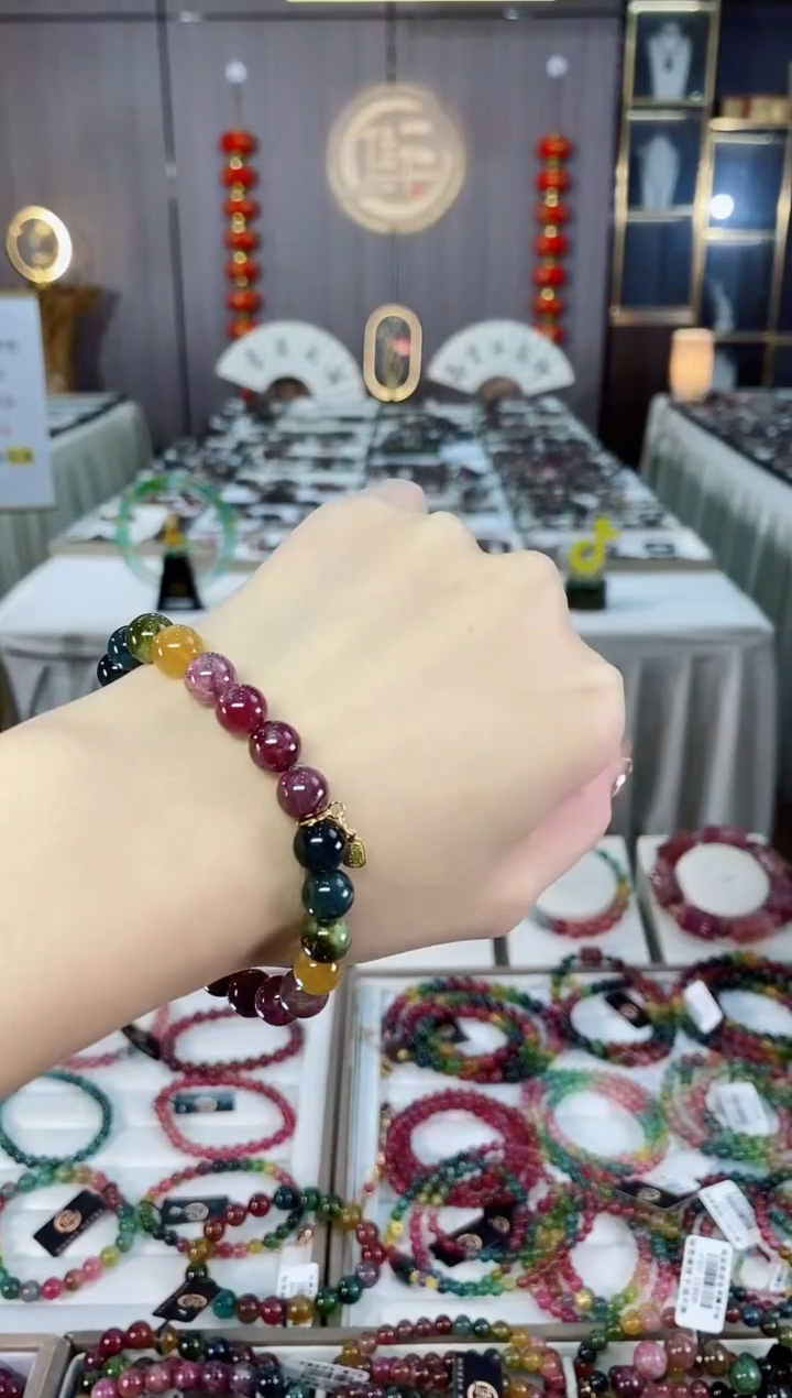 未镶嵌老矿碧玺色标彩虹油料单圈手串8mm+碧玺dan多样性发货一条