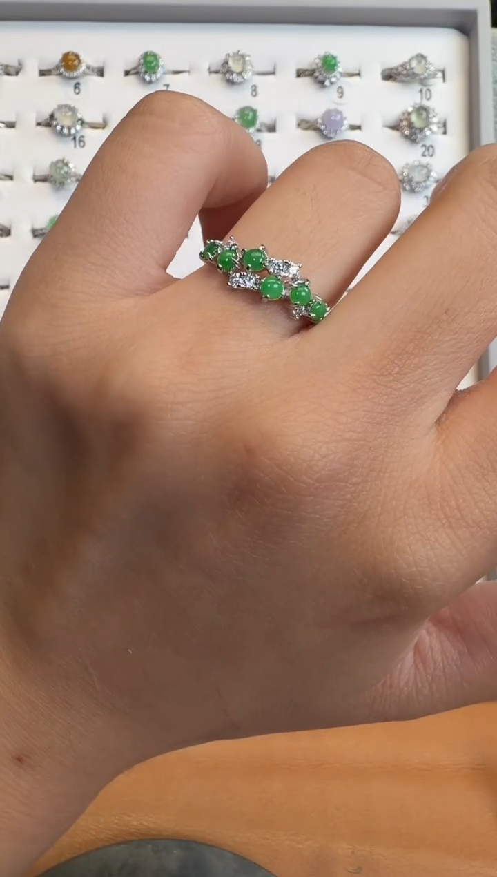 银S925镶嵌戒指翡翠通体925银镶缅甸A货翡翠戒指127