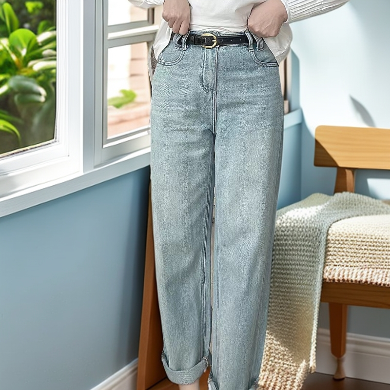 春季舒适显瘦百搭老爹牛仔裤
