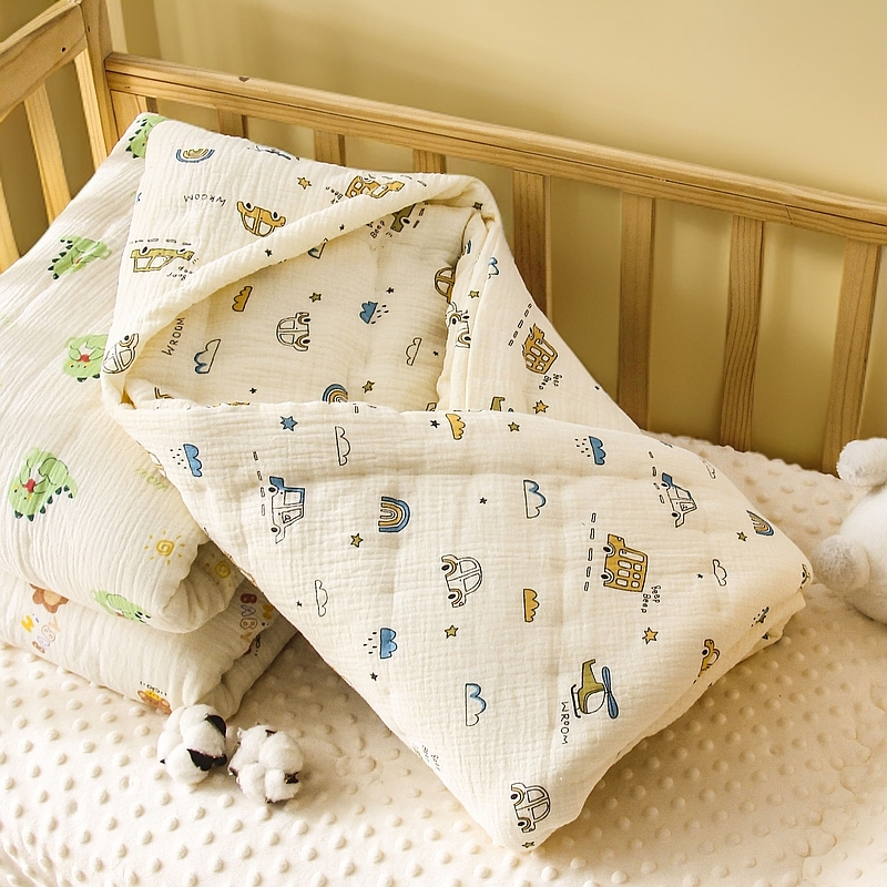 新款戴帽新生儿产房抱被手工棉花纯棉纱布宝宝冬天外出包被加厚