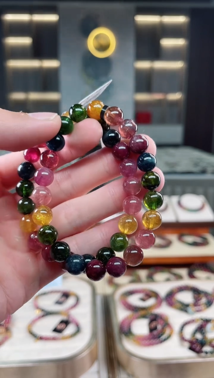 未镶嵌冰透体老矿碧玺彩虹单圈手串8mm+碧玺多样性发一条xion