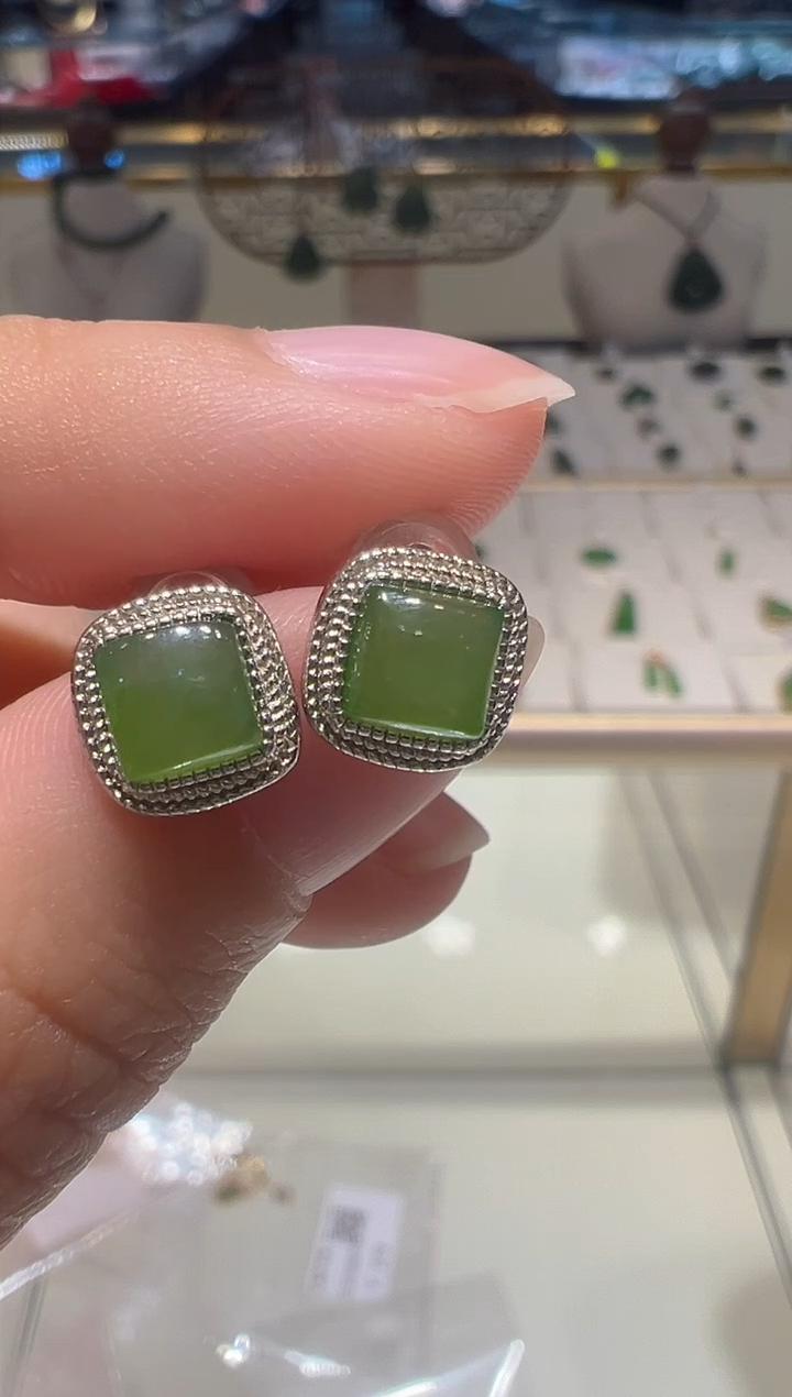 【闪购商品】和田玉耳饰银S925镶嵌12