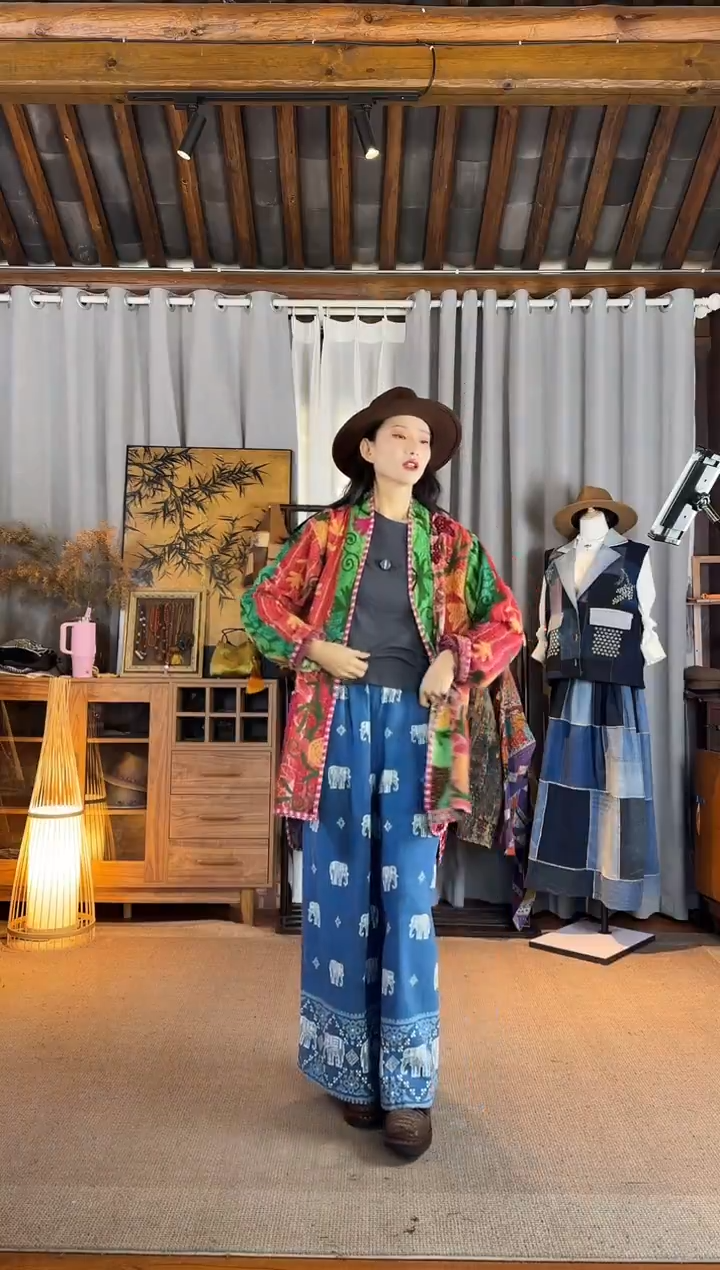 设计师款蓝色大象裤子