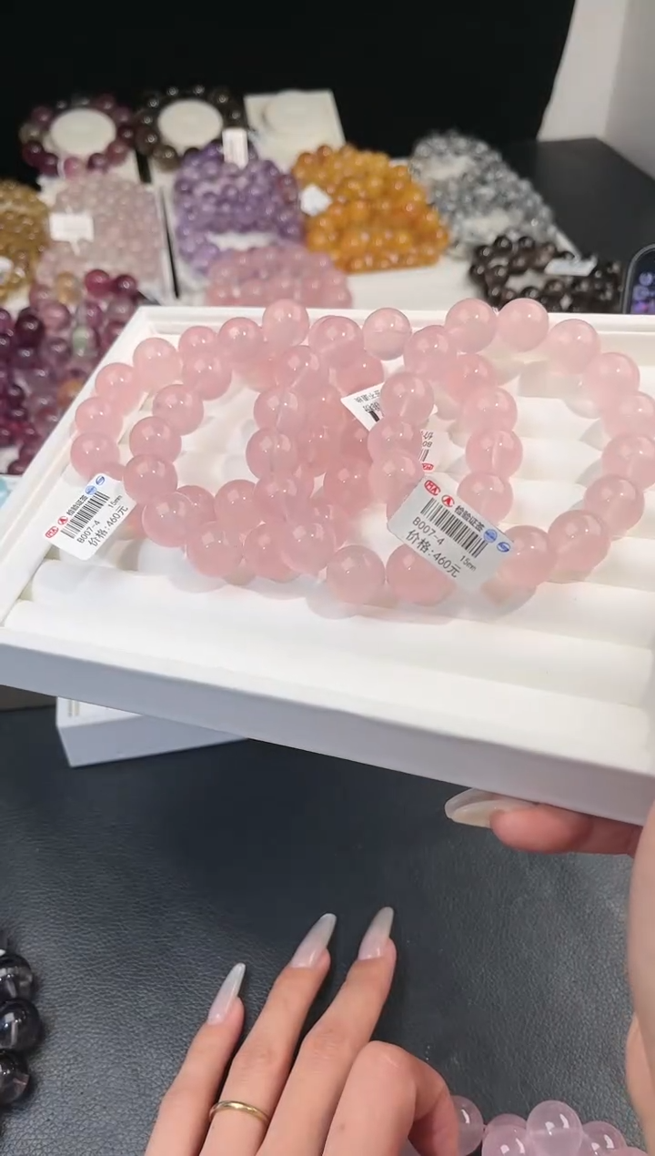 【闪购商品】水晶手链未镶嵌多样性发一粉晶15mm