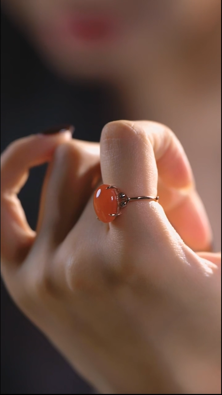 合金南红玛瑙戒指南红蛋面戒指