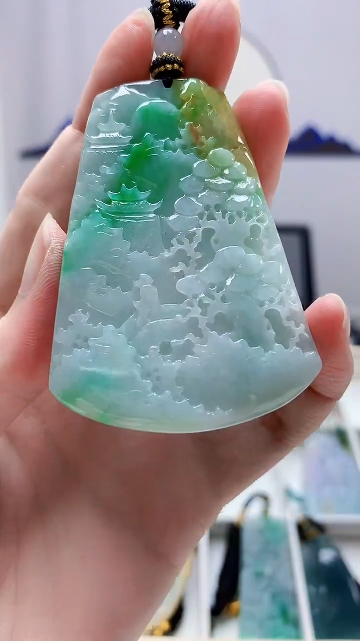 未镶嵌定制翡翠5060zm-毛货挂件193山水