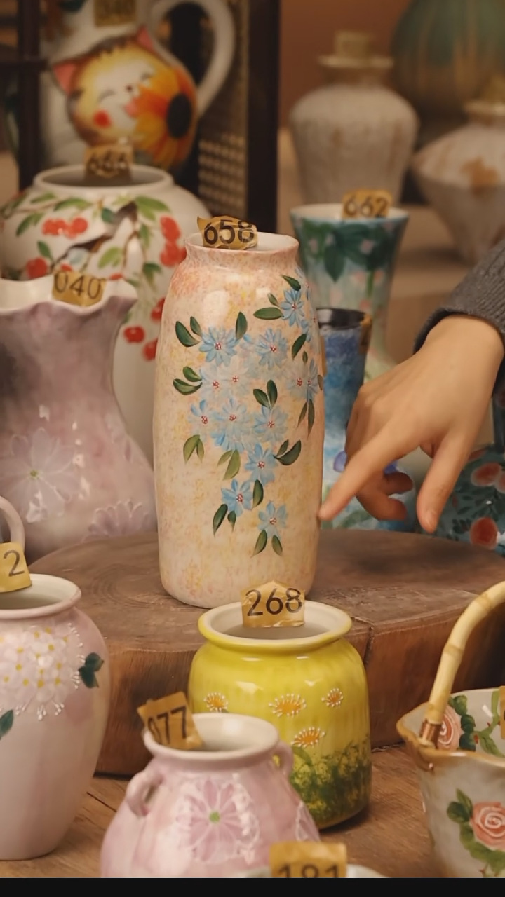 陶瓷景德镇设计师手作花器摆件侘寂风@M658@