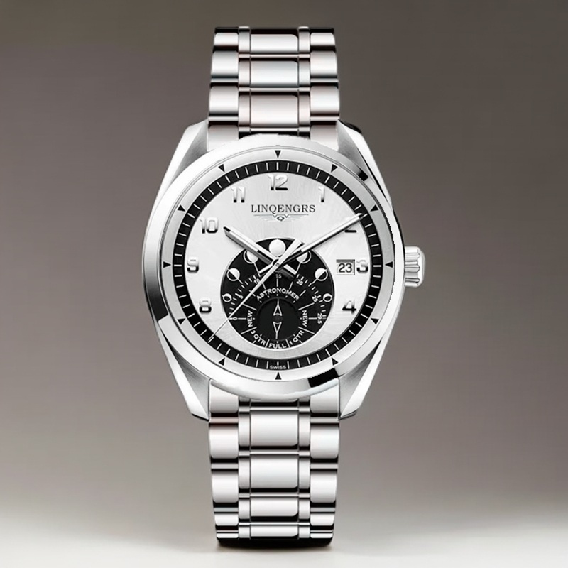 全新天文学家42MM直径英伦风实心钢带商务时尚腕表