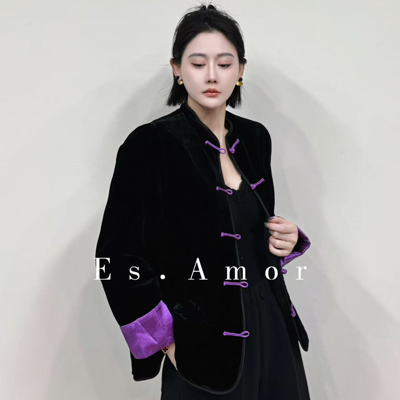 ES.周七【暗绒丝华系列】新中式国风真丝丝绒棉服外套SZWH1001