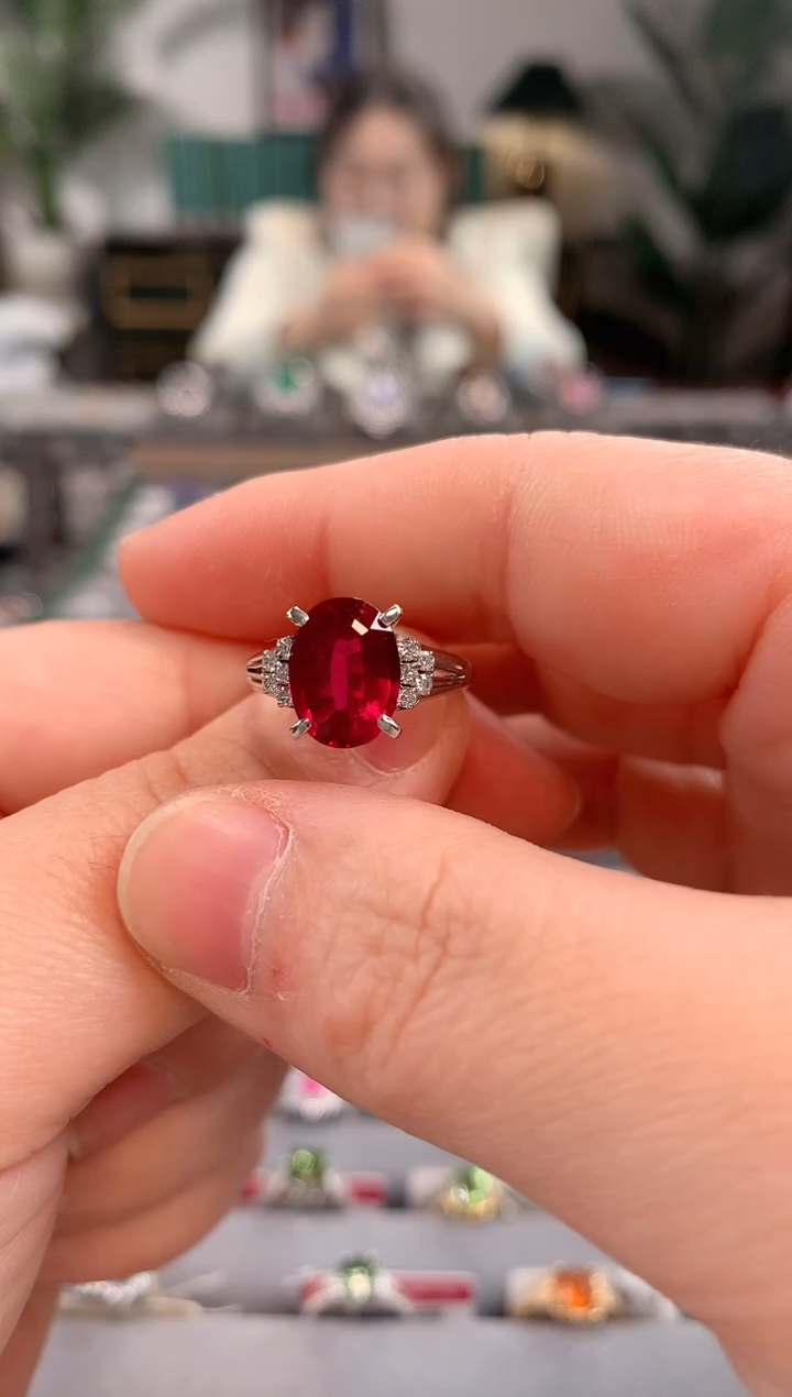 【闪购商品】碧玺戒指铂Pt850镶嵌碧玺戒指