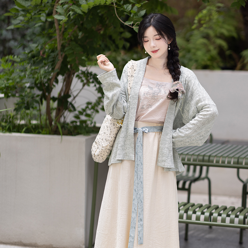 池夏【白露:云豆茶】宋制飞机袖短衫吊带莱赛尔宋裤原创改良汉服 秋