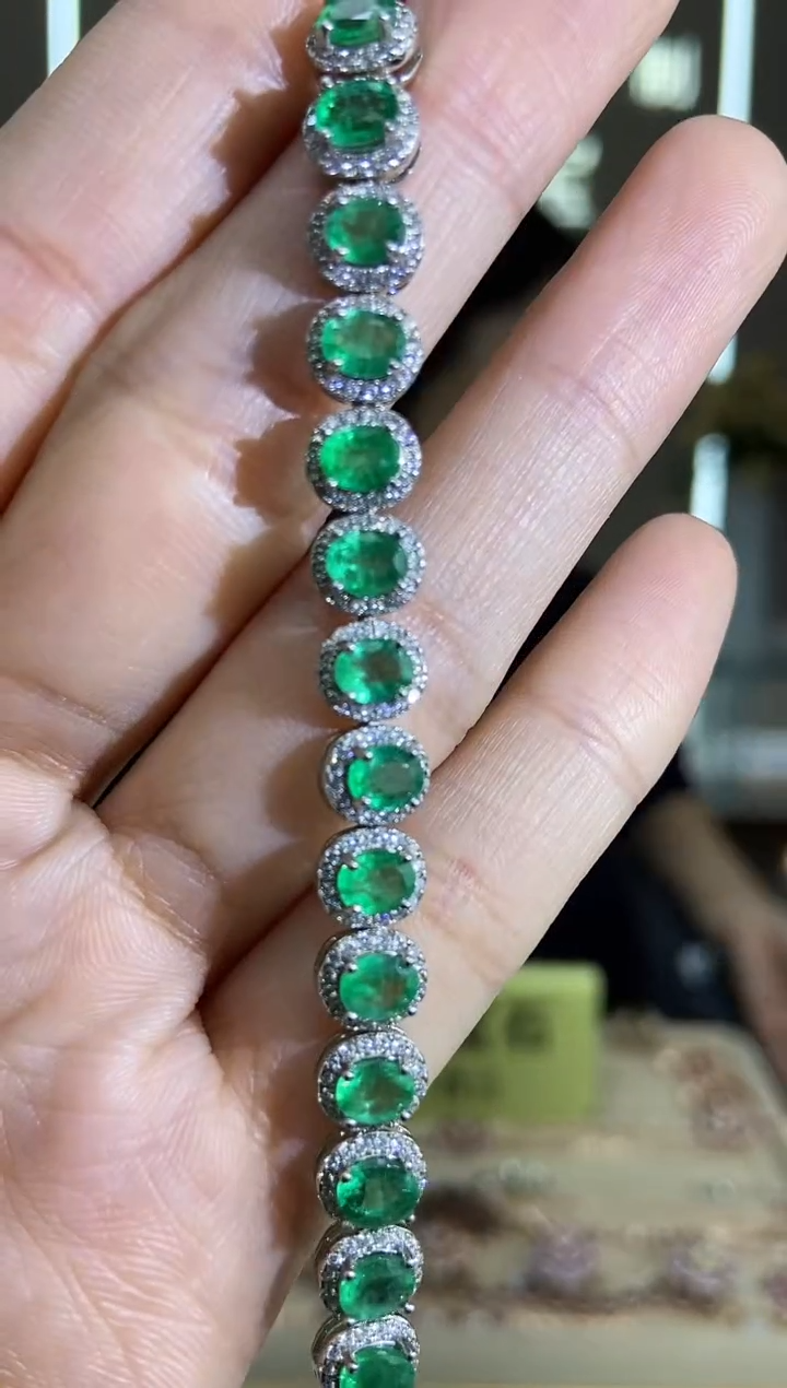 【闪购商品】祖母绿手链银S925镶嵌手链