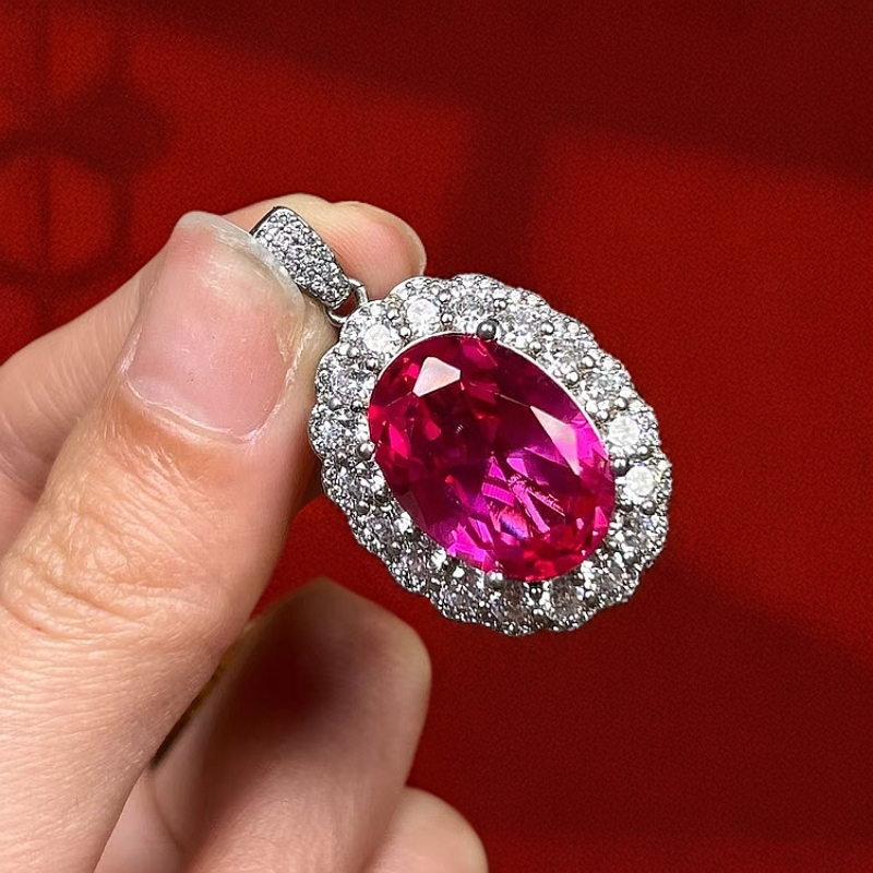 阿鲁沙-高贵典雅培育粉蓝宝-精工合金吊坠配链606