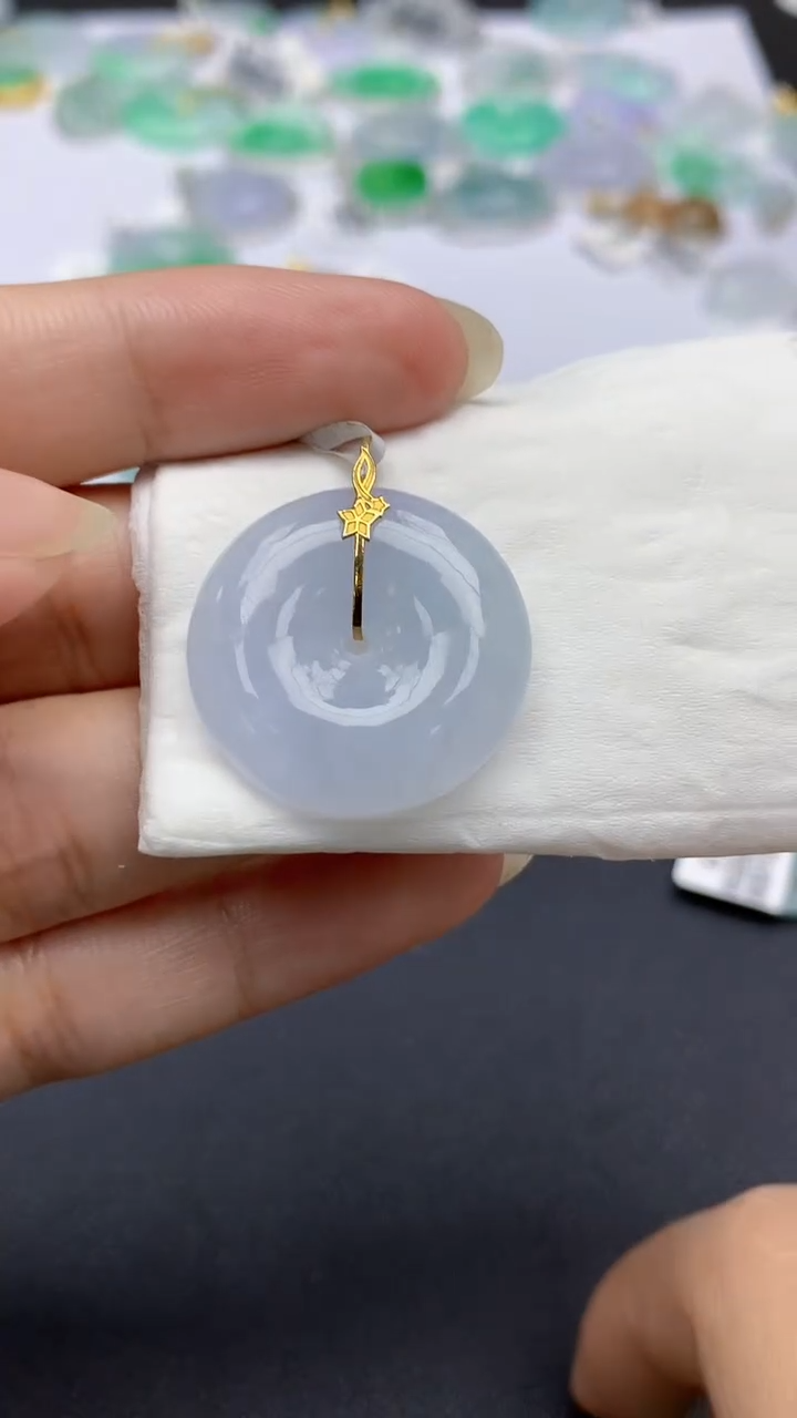 翡翠18K金镶嵌颈饰天然缅甸a货翡翠百元以上9元证书费自理