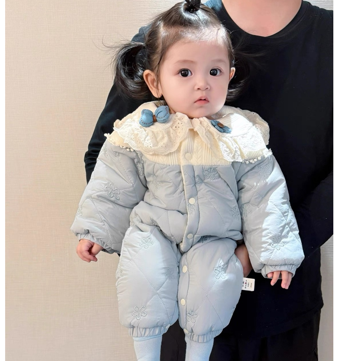 2025冬婴儿连体衣加绒夹棉爬爬服可爱超萌小兔女宝宝哈衣加厚保暖