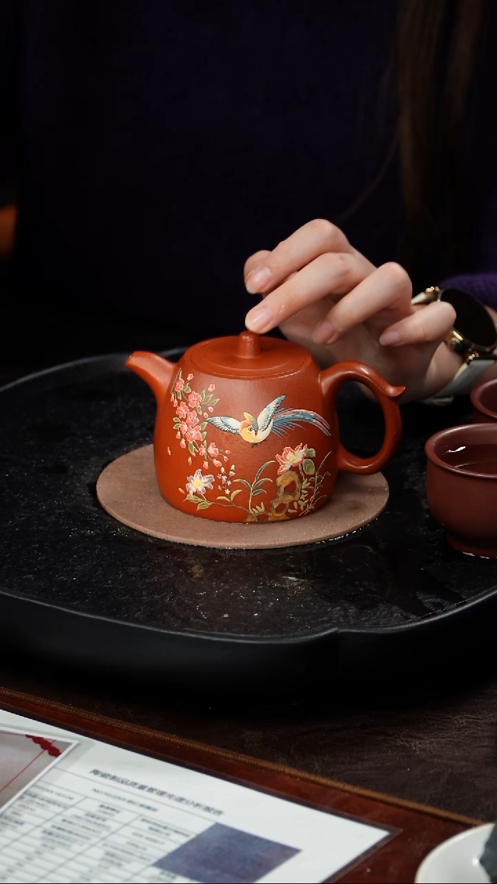 茶壶紫砂陈红 井栏136 朱泥 240毫升