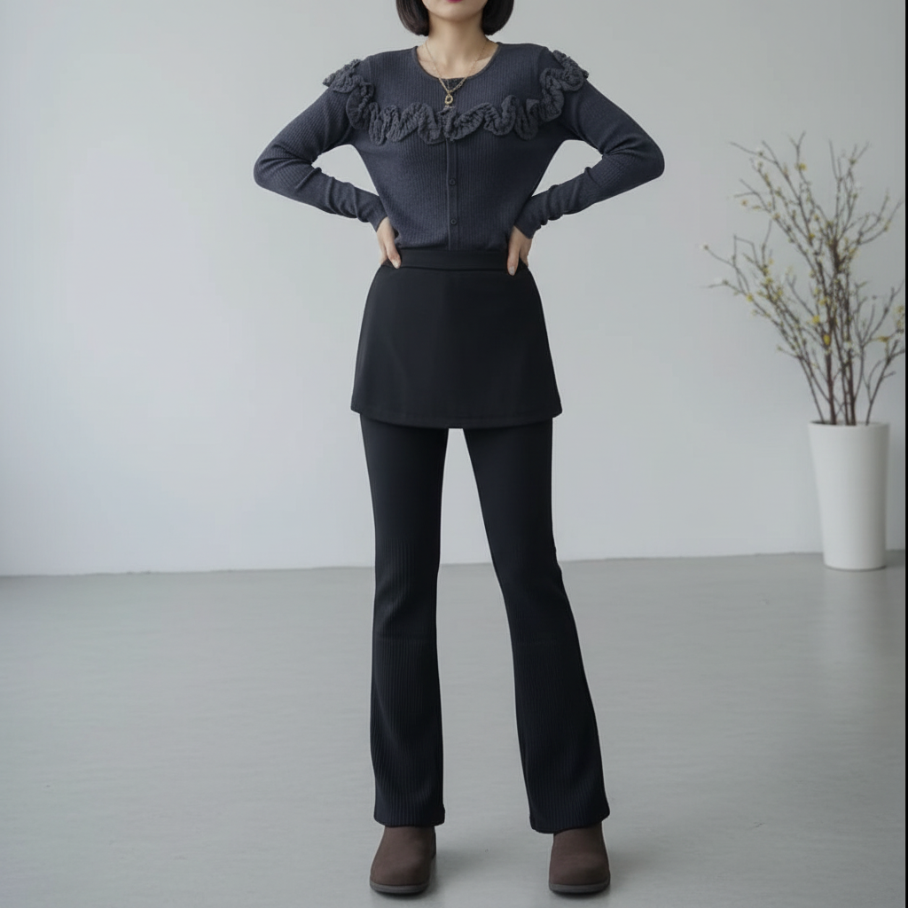 2025新款冬季流行加厚时尚休闲裤超火微喇显瘦黑色加绒裤子女