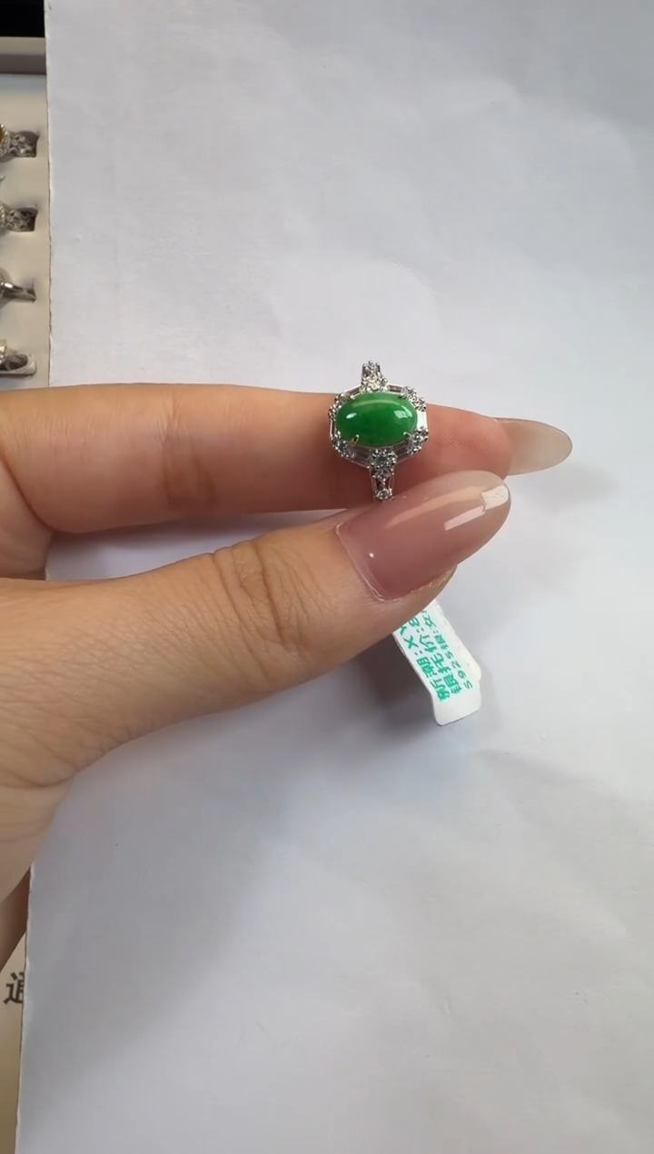 银S925镶嵌戒指翡翠925银镶缅甸A货翡翠戒指110