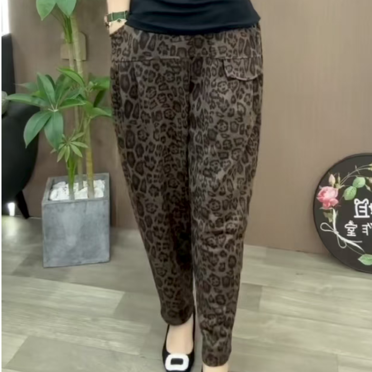 888款秋季时尚百搭豹纹大码休闲裤