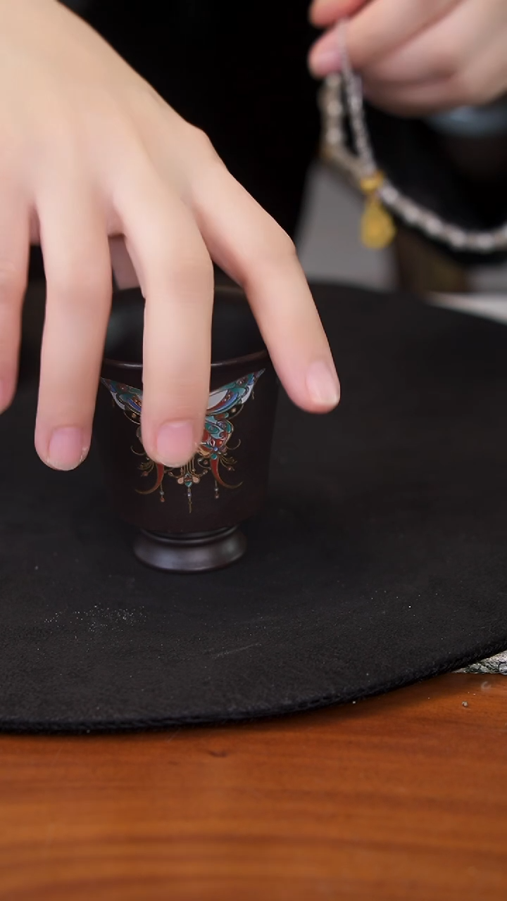 茶壶紫砂珐琅蝴蝶杯