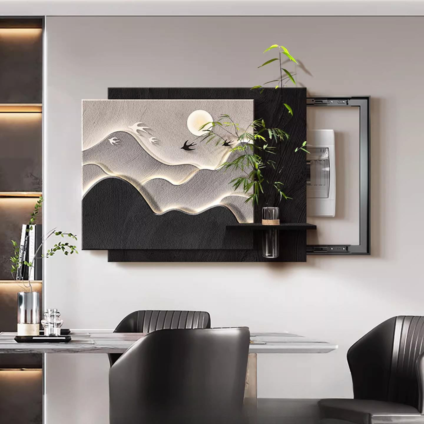 日照金山水培绿植电表箱装饰画2025新款挂画配电箱遮挡砂岩壁画