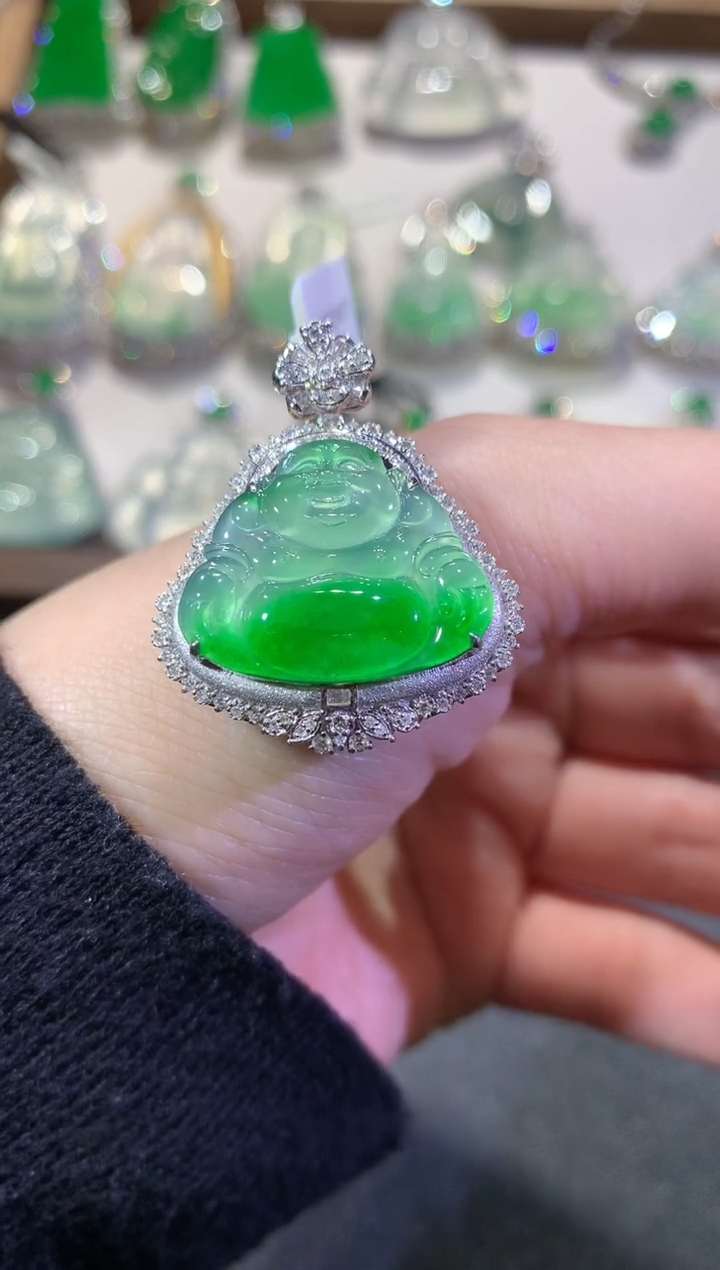 【闪购商品】翡翠吊坠(不含链)18K金镶嵌83-佛公